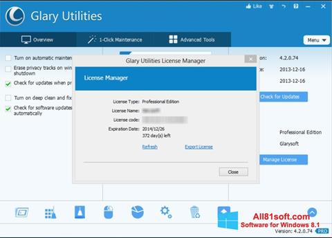 צילום מסך Glary Utilities Windows 8.1