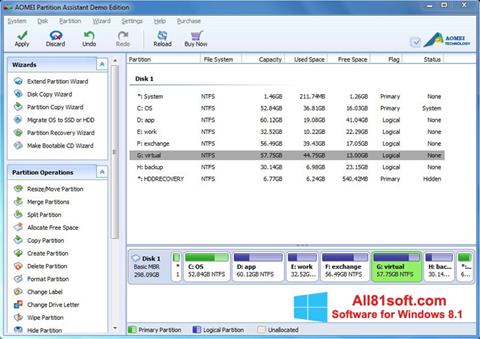 צילום מסך AOMEI Partition Assistant Windows 8.1