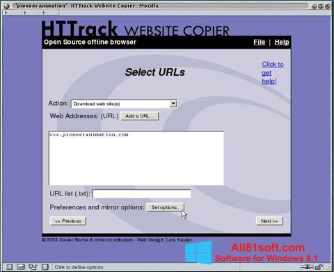 צילום מסך HTTrack Website Copier Windows 8.1