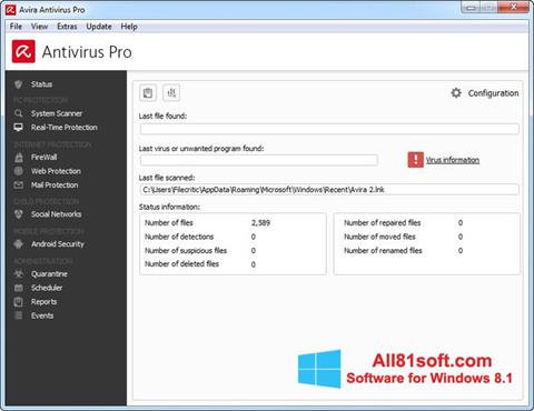 צילום מסך Avira Antivirus Pro Windows 8.1