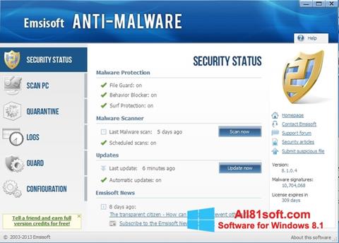 צילום מסך Emsisoft Anti-Malware Windows 8.1