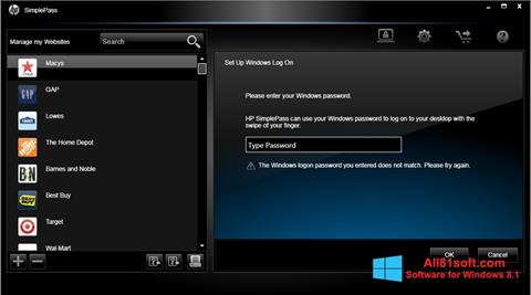 צילום מסך HP SimplePass Windows 8.1