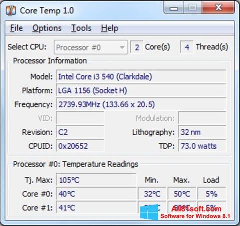 צילום מסך Core Temp Windows 8.1