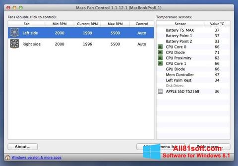 צילום מסך Macs Fan Control Windows 8.1