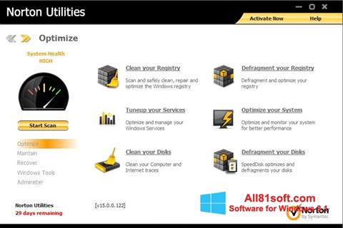 צילום מסך Norton Utilities Windows 8.1